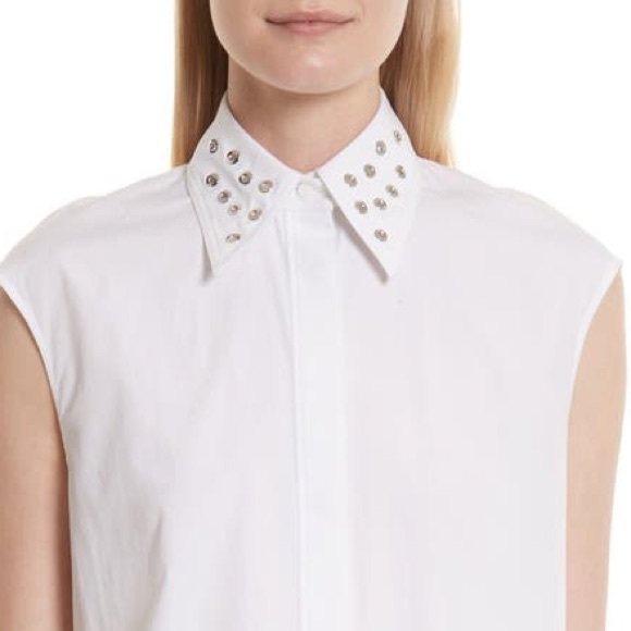 Helmet Lang Sleeveless Button Down Grommet Collar Poplin Top White Small - Picture 2 of 5